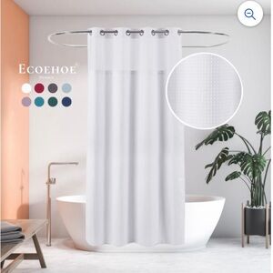 Ecoehoe Hotel Grade Waffle Fabric Hook Free Shower Curtain Top See Throu…